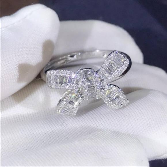 Jewelry - *NEW 925 STERLING SILVER DIAMOND BAGUETTE BOW RING